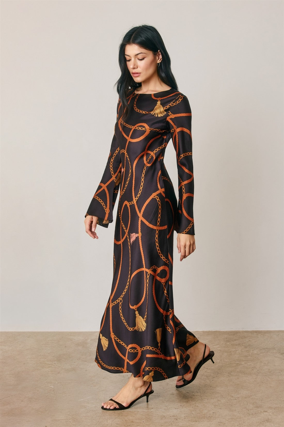 Satin Bell Sleeve Maxi Dress