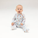 Vintage Christmas Trees Blue - 2 Way Zipper Footie