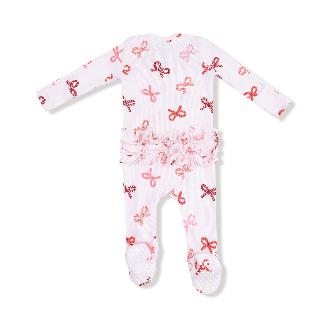 Candy Cane Bows Zipper Footie