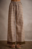 Plaid Embroidered Hem Pants