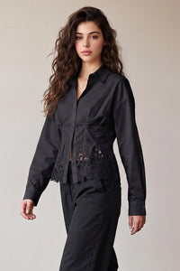 Lace Hem Fitted Button-Up