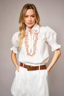 Embroidered Scallop Collar Blouse