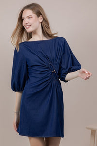 Boat Neck Denim Mini Dress