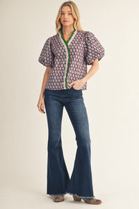 Contrast Ruffle Collar Floral Top