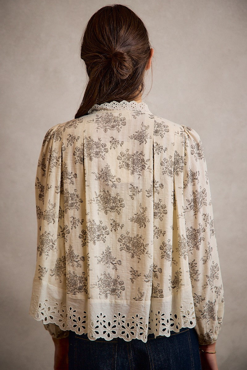 Lace Trim Floral Blouse