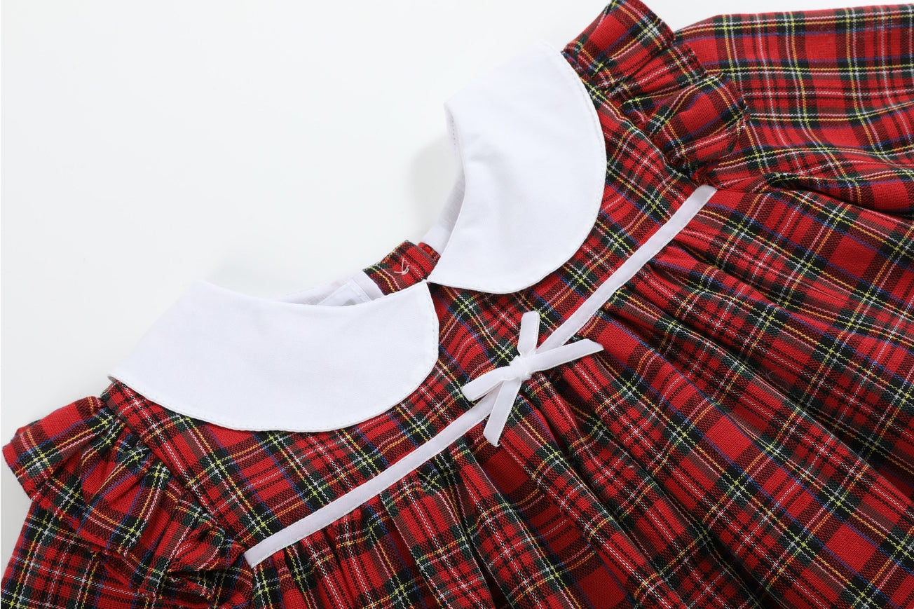 Christmas Plaid Collared Ruffle Dress