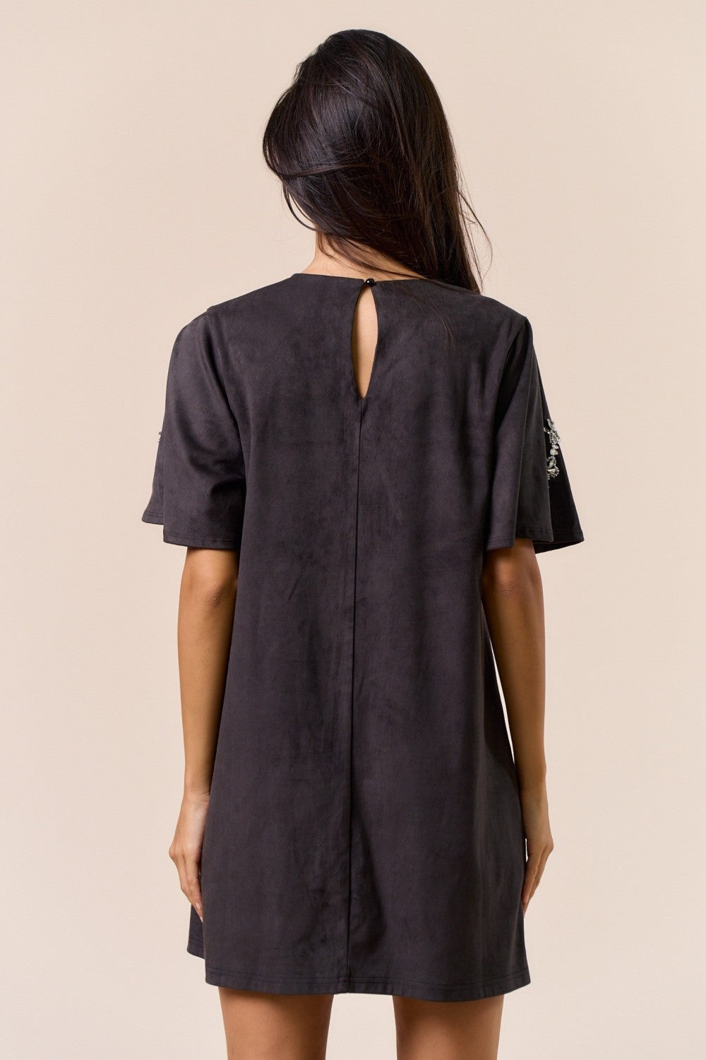 Grey Beaded Embroidered Mini Dress