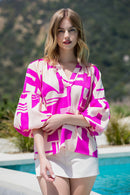 Abstract Print Puff Sleeve Top