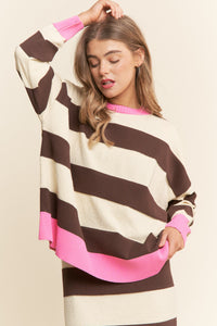 Contrast Band Striped Sweater