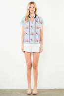 Embroidered Stripe V-neck Top