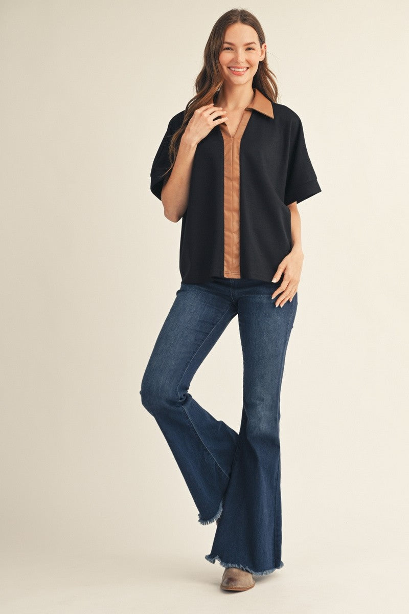 Faux Leather Accent Top