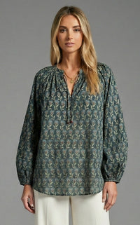 Twilight Bloom Tie-Neck Blouse