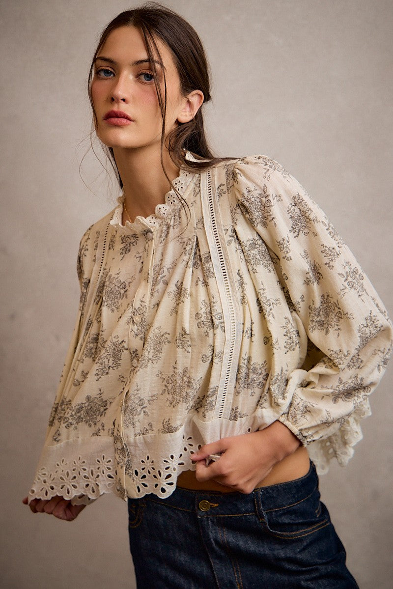 Lace Trim Floral Blouse
