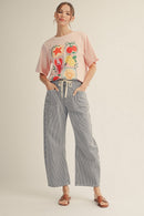 Navy Striped Barrel Jeans