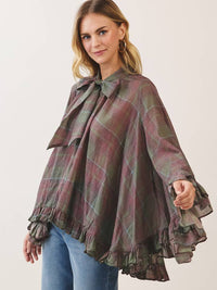 Plaid Bow Tie Ruffle Blouse
