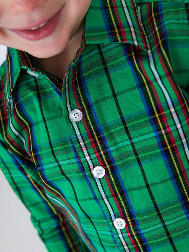 Green Plaid Button-Up