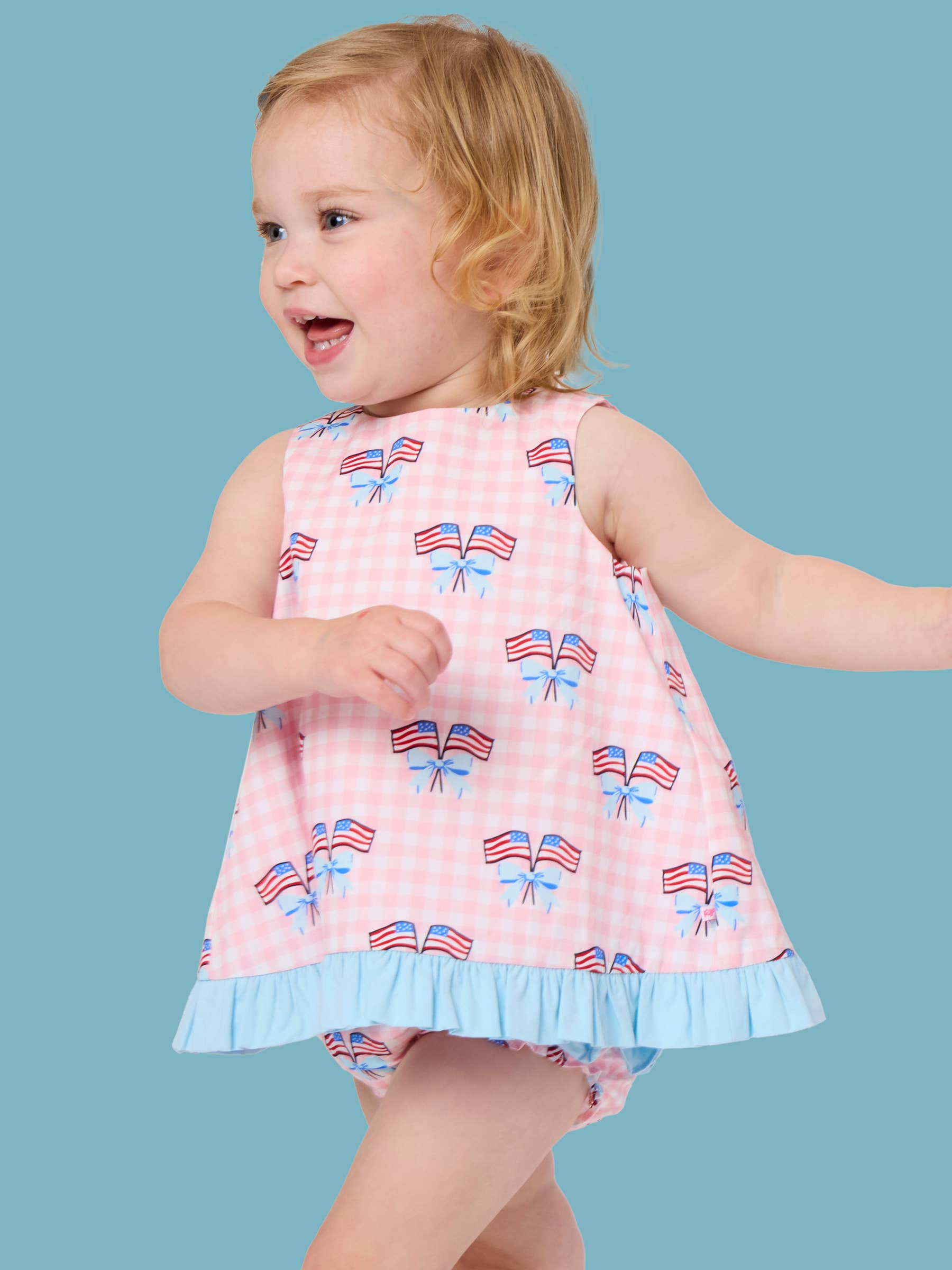 Patriotic Gingham Ruffle Swing Top & Bloomer Set
