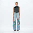 Patch Print High Rise Barrel Denim