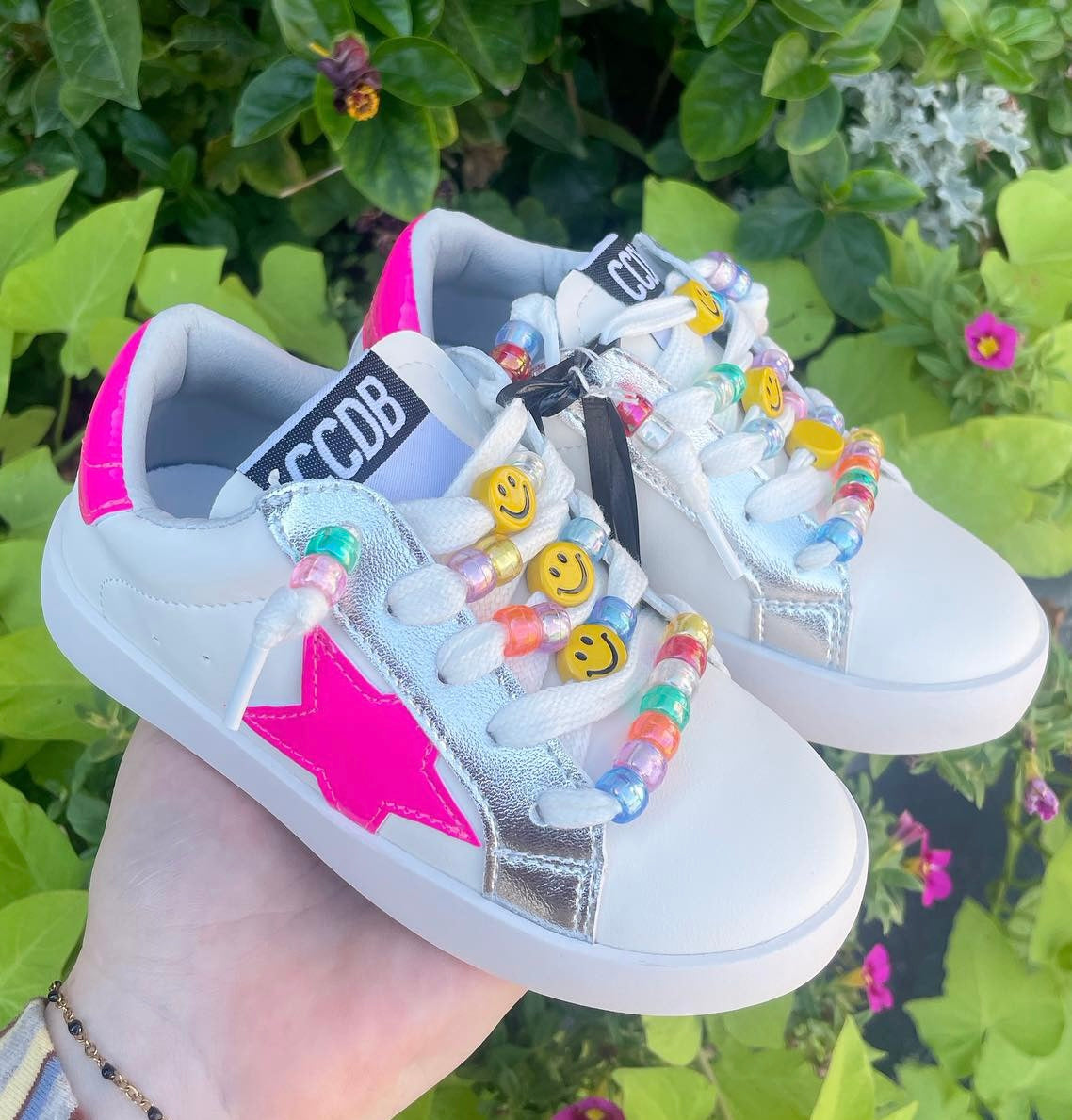 Beaded Lace Hot Pink Star Sneakers