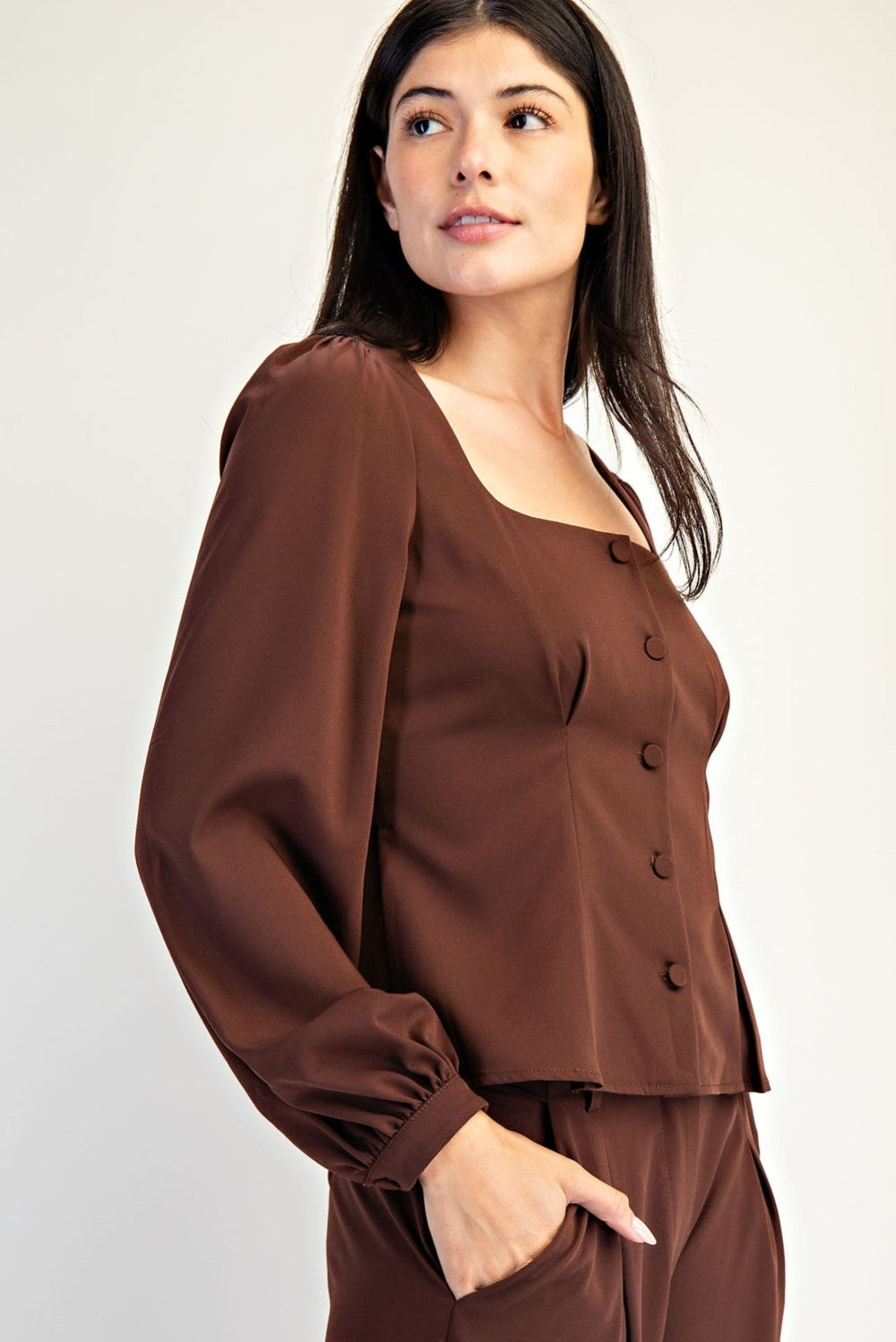 Square Neck Button-Up Top
