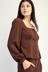 Square Neck Button-Up Top