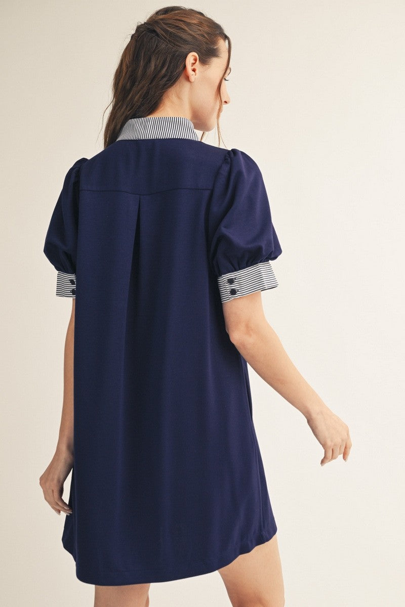 Stripe Contrast Accent Solid Dress