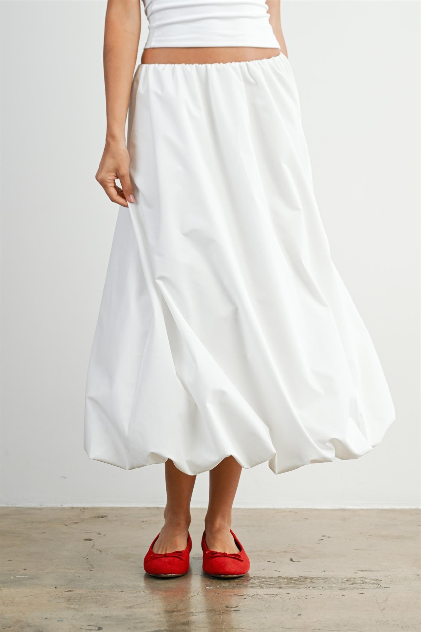 White Bubble Hem Midi Skirt