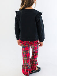 Plaid Bow Applique Flutter Sweatshirt