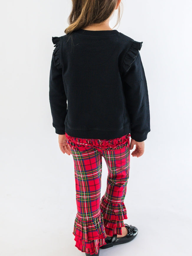 Plaid Bow Applique Flutter Sweatshirt