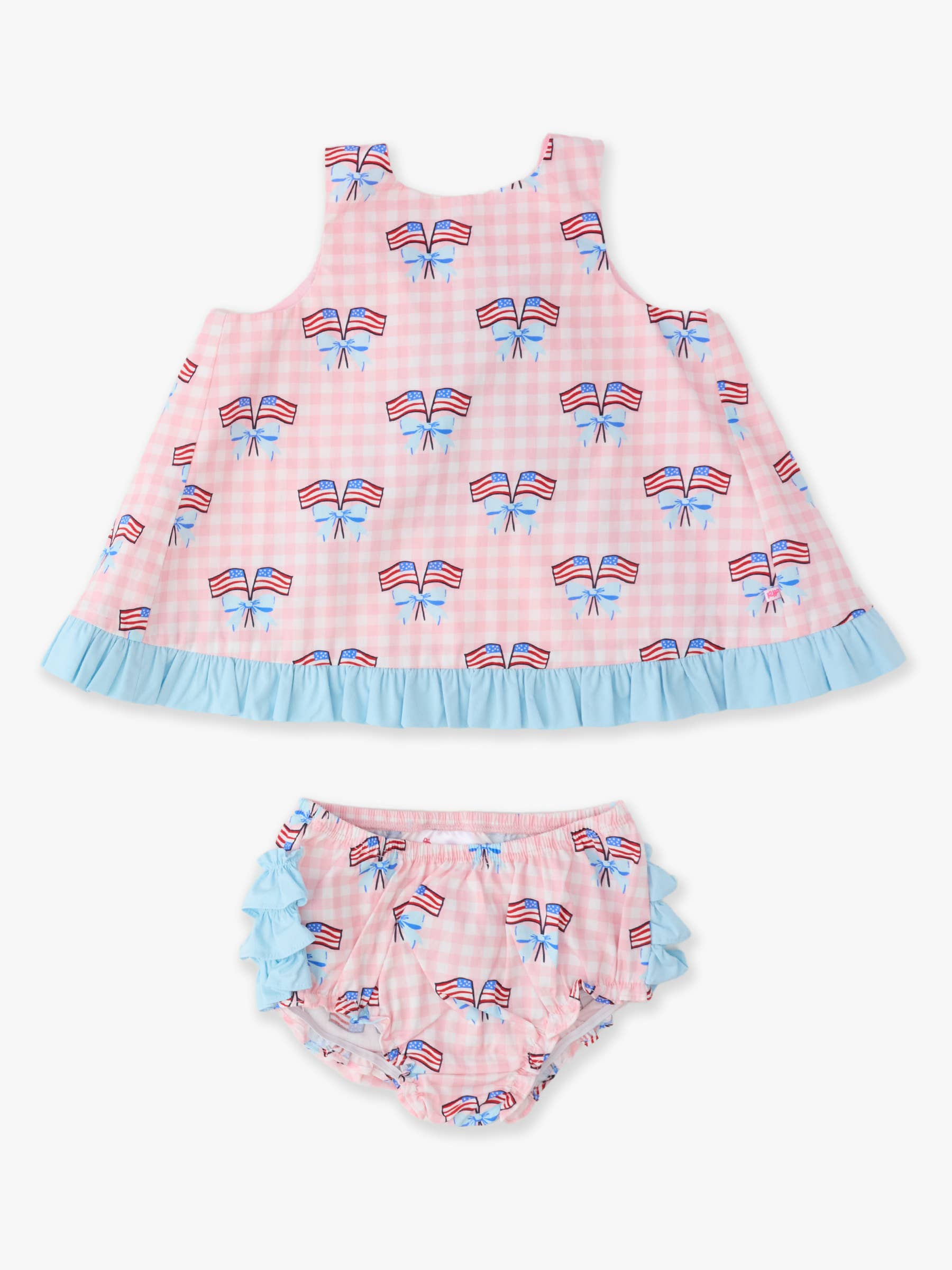 Patriotic Gingham Ruffle Swing Top & Bloomer Set