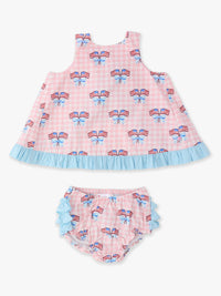 Patriotic Gingham Ruffle Swing Top & Bloomer Set