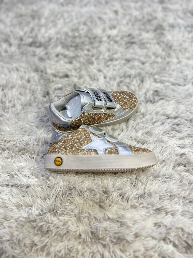 Gold Glitter Silver Star Sneakers Velcro