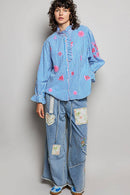Embroidered Blue Striped Blouse