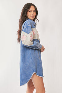 Acid Washed Star Detail Shirt Dress