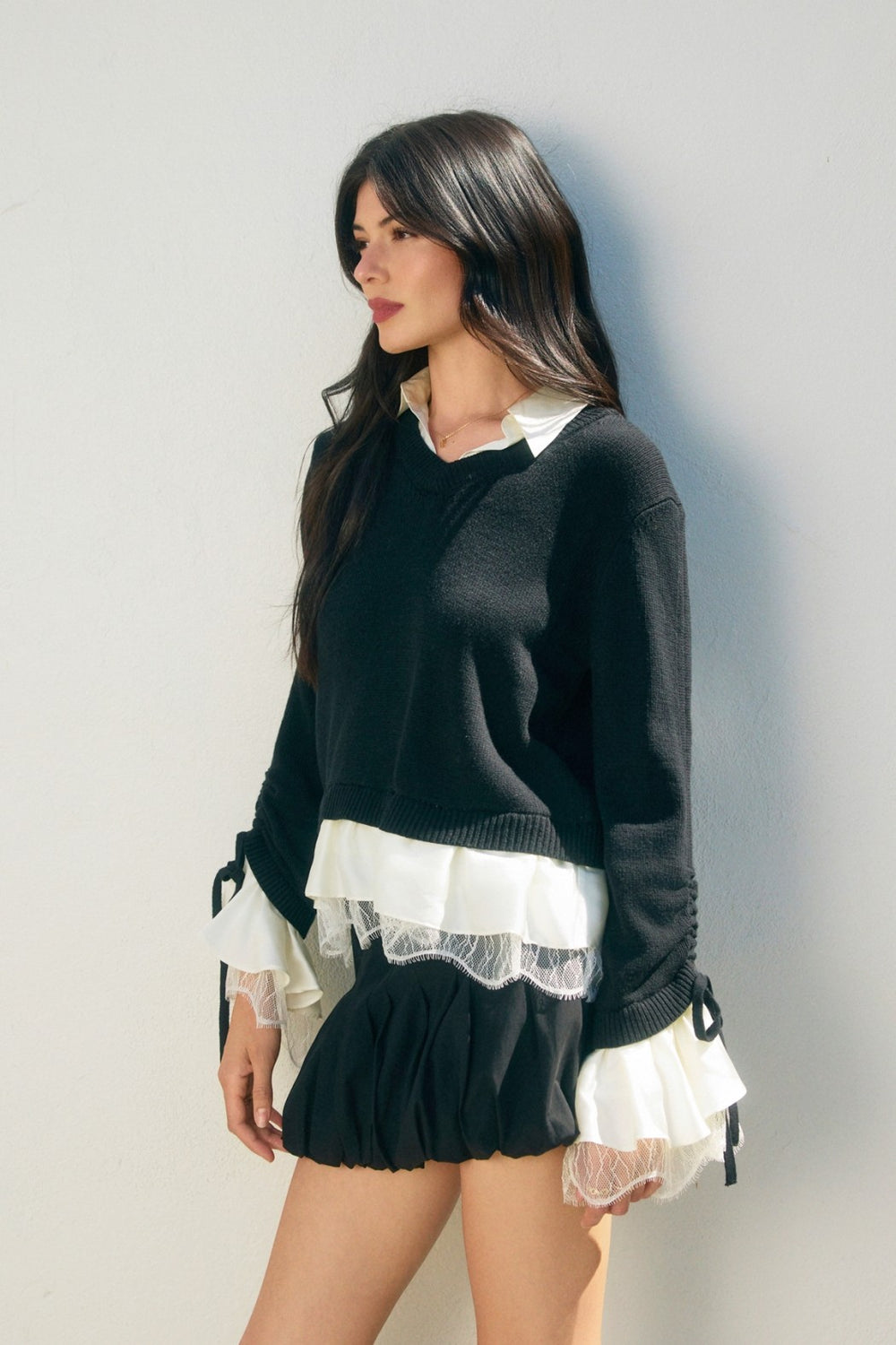 Satin Trim Sweater