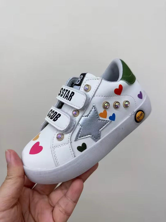Colorful Hearts Velcro Silver Star Sneakers