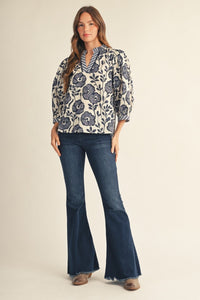 Ruffled Neckline Floral Top