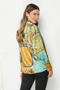 Golden Tapestry Satin Button Down Shirt