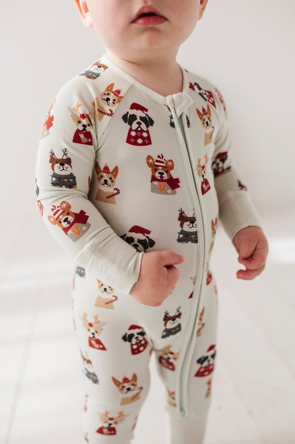 Christmas Puppies Zipper Romper