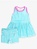 Gingham Pleated Skirt Active Dress & Bike Short Set