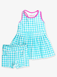 Gingham Pleated Skirt Active Dress & Bike Short Set