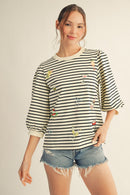 Icon Embroidered Striped Top