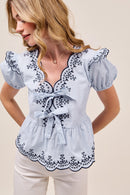 Striped Embroidered Peplum Top