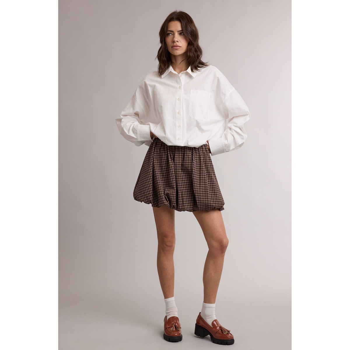 White Cropped Bubble Button-Down