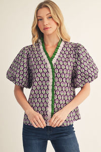 Contrast Ruffle Collar Floral Top