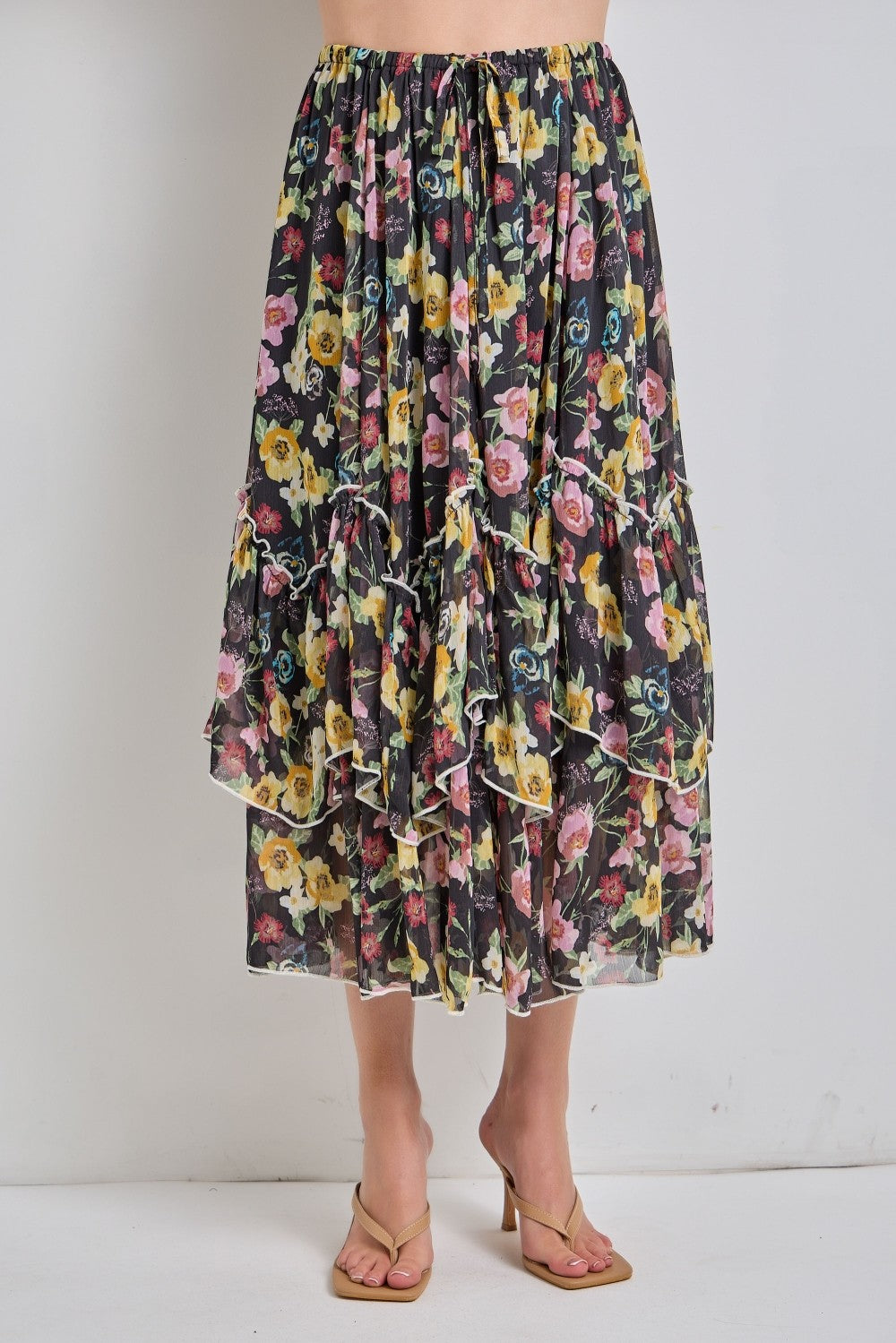 Floral Tiered Midi Skirt