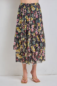 Floral Tiered Midi Skirt