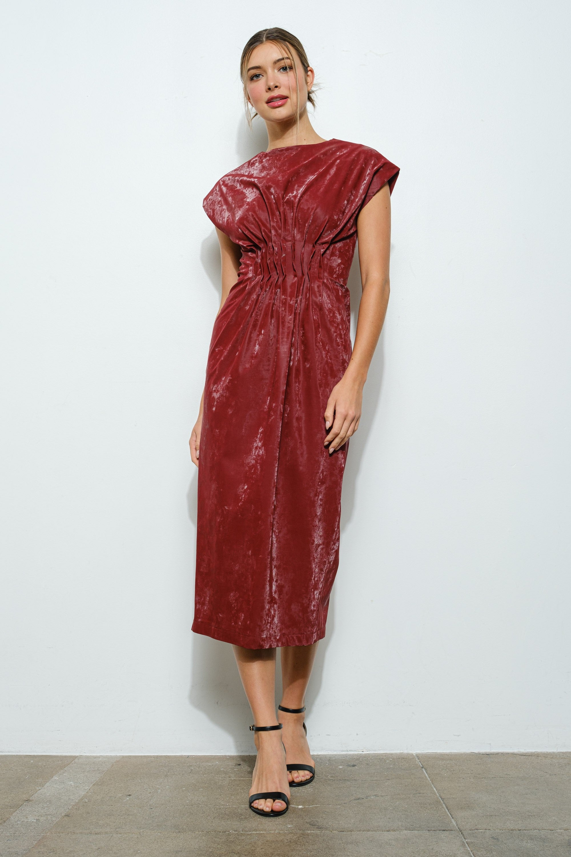 Structured Faux Leather Midi Dress