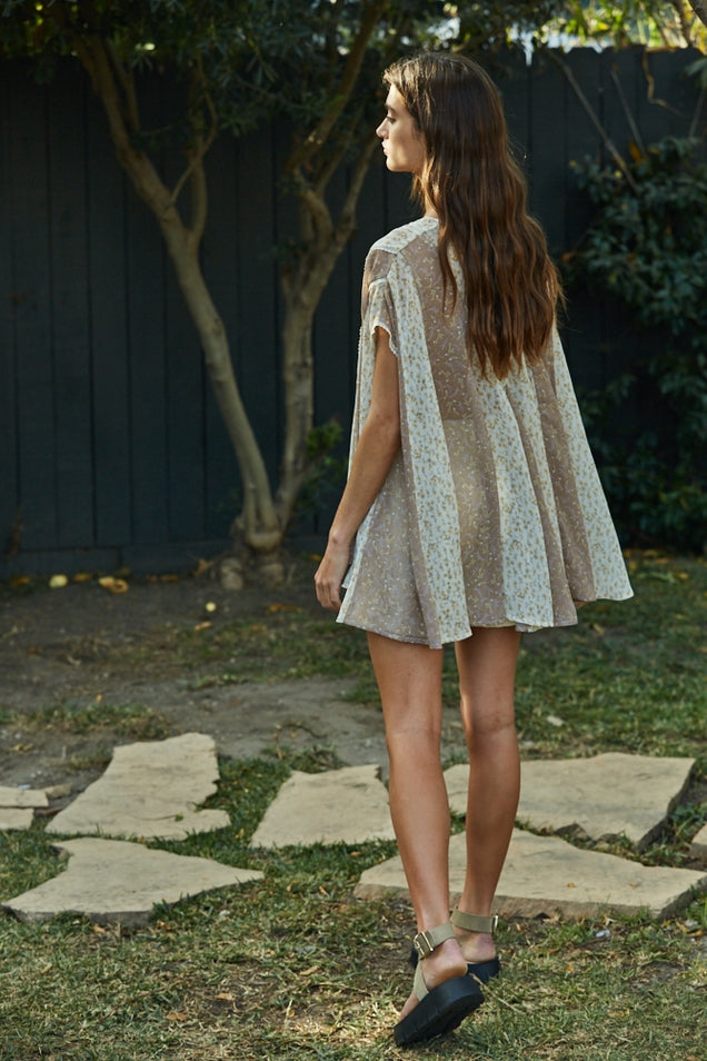 Floral Contrast See-Through Tunic