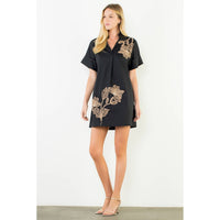 Embroidered Floral Collared Mini Dress